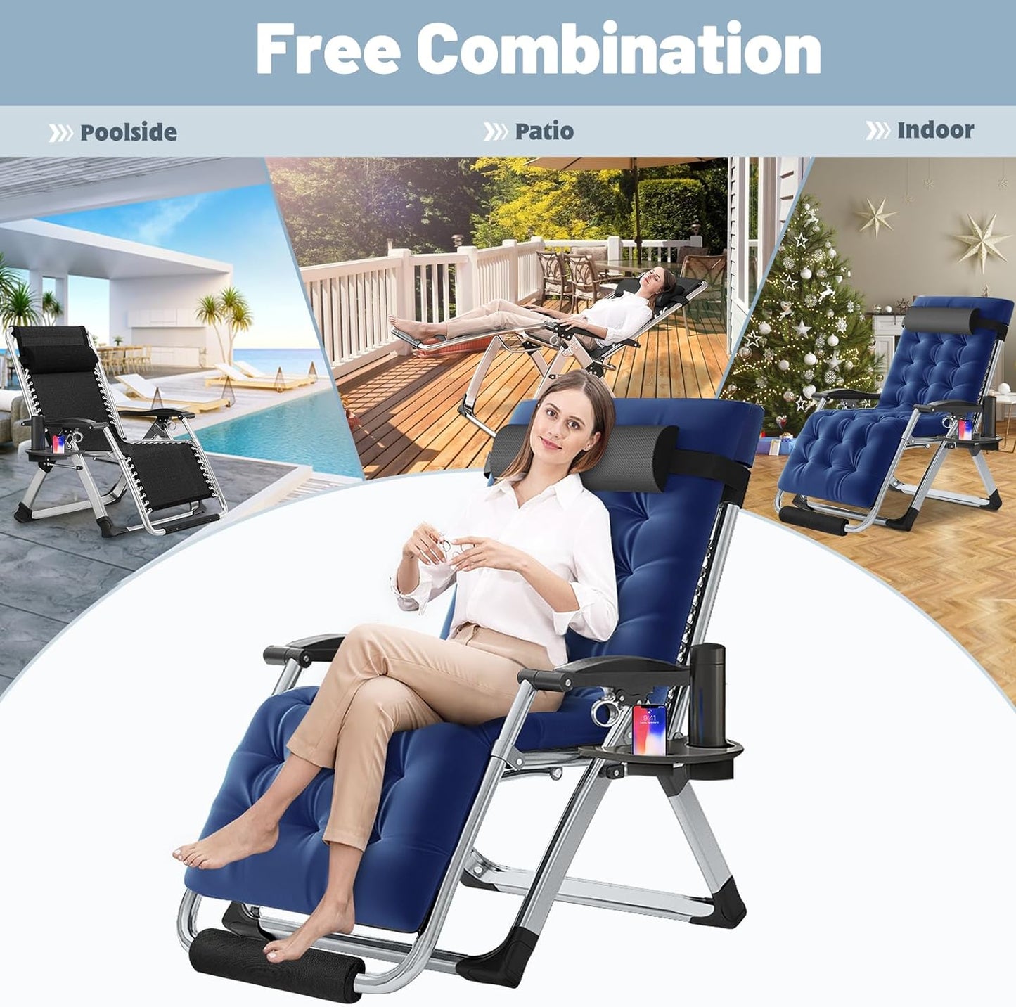 Oversized XXL Zero Gravity Chair with Cushion & Headrest, Supports up to 440Lbs