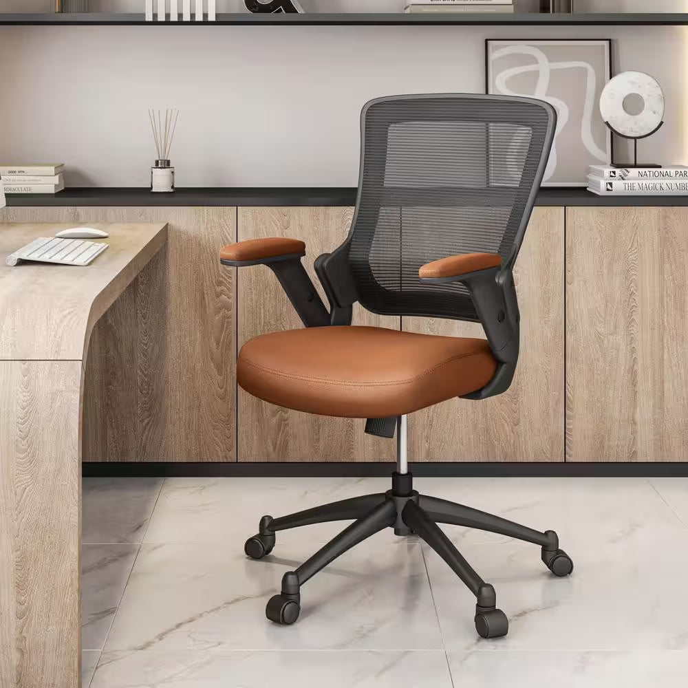 25 In. Width Big and Tall Brown Leather Chair with Adjustable Height