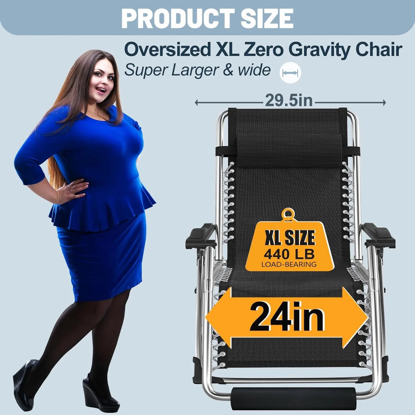 Oversized XXL Zero Gravity Chair with Cushion & Headrest, Supports up to 440Lbs