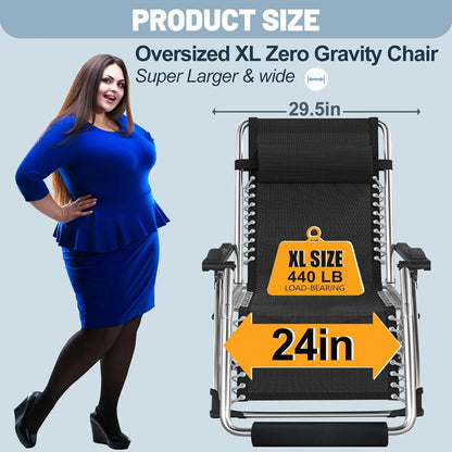 Oversized XXL Zero Gravity Chair with Cushion & Headrest, Supports up to 440Lbs