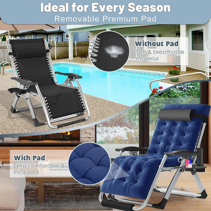 Oversized XXL Zero Gravity Chair with Cushion & Headrest, Supports up to 440Lbs